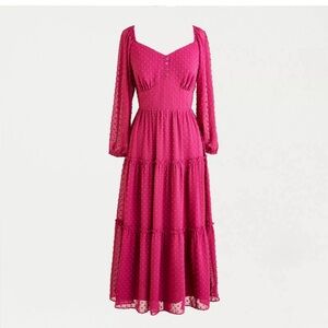 Tiered long-sleeve midi dress in swiss dot